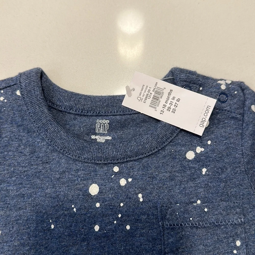NWT Gap baby t-shirt heathered navy white paint splatter 12-18 month 💙🤍